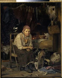 En häxa. Målning av Konstantin Apollonovich Savitsky (1844-1905), olja på duk