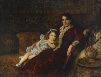 Interiör med mor och dotter, 1884