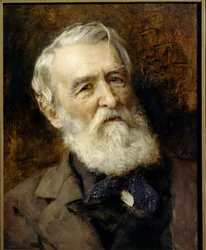 Porträtt av författaren Dmitri Grigorovich (1822-1899), rysk författare. (Porträtt av författaren Dmitrij Grigorovich) Målning av Konstantin Yegorovich Makovsky (Constantin Makovsky) (1839-1915). Olja på duk. Sankt Petersburg, Museum State Russian Museum