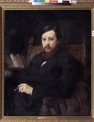 Porträtt av kompositören Mikhail P. Azanchevsky (Azanchevsky) (1839-1881) (Porträtt av kompositören M.P.Azanchevsky). Målning av Konstantin Yegorovich Makovsky (Constantin Makovsky) (1839-1915), olja på duk
