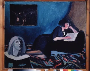 En kvinna som läser (A Woman Reading). Målning av Konstantin Nikolajevitj Istomin (1887-1942), olja på duk 1931 rysk modern konst, 1900-talet. Statens Tretjakovgalleri, Moskva.