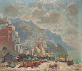 Utsikt över Amalfi i morgonljuset,