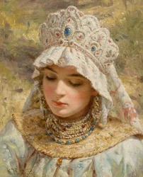 Konstantin Makovsky (attr) Flicka med Kokoshnik