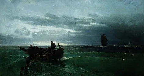 Figurer i en roddbåt offshore