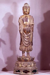 Coreen Art: Buddhastatyett i gyllene brons. Sillaperiod, 800-talet. Hyung pil Chun Collection