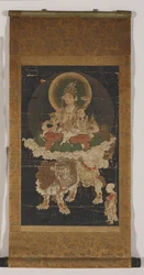 Manjushri (färg på siden, monterad som en hängande rulle)