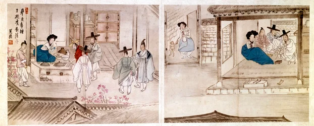 Art coreen: scener i en geishas hus. Tryck från 1758. Privat samling.