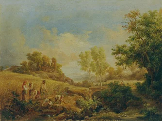 Landskap med höskörd