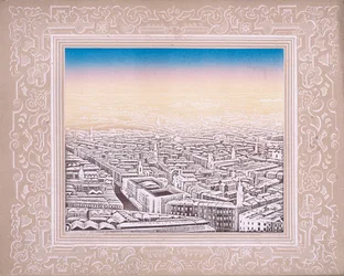 Flygfoto över London med dekorativ bård, c1845