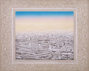 Flygfoto över London med dekorativ bård, c1845