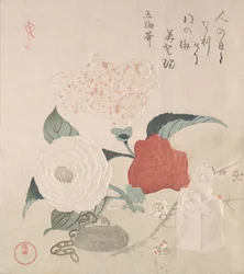 Camellia Flowers, a Netsuke and a Seal, 1800-talet.