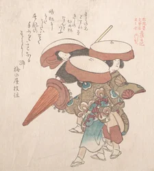 Tre dansare av Sumiyoshi eller Suminoye, 1800-talet.