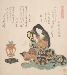 Kvinna som spelar Tsuzumi, ca. 1800.