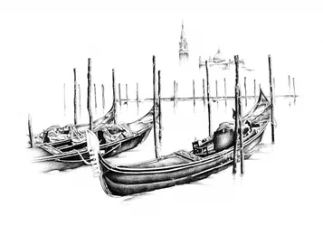 Klassiska gondoler i Venedig