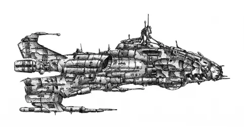 Detaljerat rymdskepp i science fiction-stil