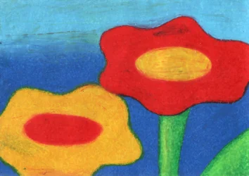Glada röda och gula blommor