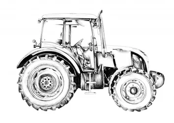 Skiss av en modern traktor
