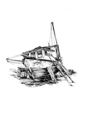 Gammal strandad fiskebåt