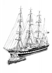 Segelfartyg och bogserbåt