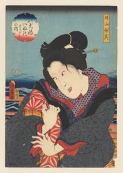 Sotoyama Myôshin på balkong nära floden Sotoyama Myôshin (titel på objekt) Biografier om de åtta hundhjältarna (serietitel på objekt)