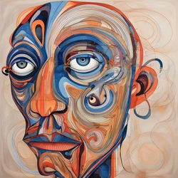 Ansikte, spiral för ögonen och en fågel för näsan... 1