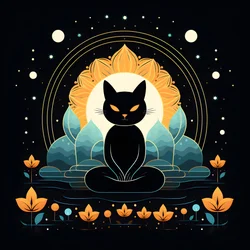 Katt i meditation sitter på en lotusblomma 3