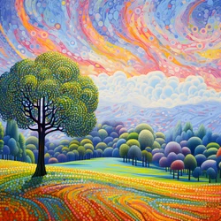 Landskap med träd och kullar 3