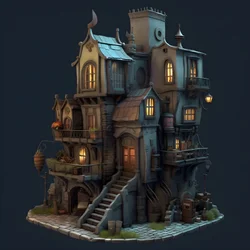 ett stadskvarter med en byggnad och stentrappa 4