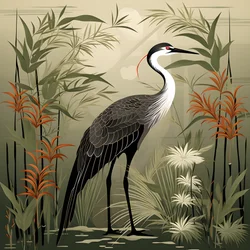 en vacker japansk illustration av en kran och bambu 3