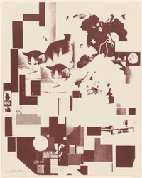 Utan titel, nr 5 av 6 ur portföljen Merz 3. Kurt Schwitters 6 litografier. Merz mapp. Första portföljen av Merz förlag (Merz 3. Kurt Schwitters 6 lithos. Merz Portfolio. Första portföljen av Merz Publisher)