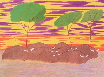 March of the Water Buffalo, 2004 (färgpenna på papper)