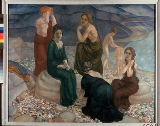 Stranden. Målning av Kuzma Sergeevich Petrov Vodkin (Petrov-Vodkin) (Kouzma Petrov Vodkin) (Petrov-Vodkin) (1878-1939), olja på duk