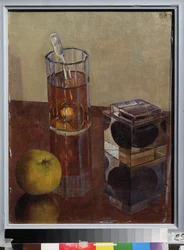 Stilleben med en bläckkruka. Målning av Kuzma Sergeyevich Petrov Vodkin (Petrov-Vodkin) (Kouzma Petrov Vodkin) (Petrov-Vodkin) (1878-1939), olja på duk