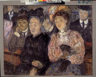 Teater. Tragedi. (Åskådarnas ansikten och uttryck) Målning av Kuzma Sergeyevich Petrov Vodkin (Petrov-Vodkin) (Kuzma Petrov Vodkin) (Petrov-Vodkin) (1878-1939), olja på duk