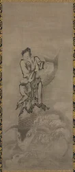 Hotei med Daoist Immortals: Immortal Riding Carp