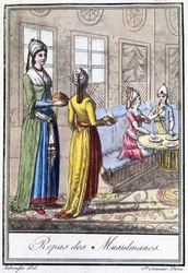 Muslim Meal - i "" Encyclopedia of Travel"" av J. Grasset St Sauveur, red. Deroy, Paris