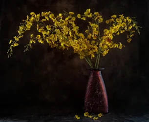 Stilleben med gyllene orkidé