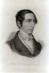 Porträtt av Carl Maria von Weber (1786-1826) tysk kompositör (gravyr) (s/v foto)