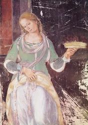 Tjänare som håller en korg, detalj av St. Benedictus som tar emot gästfrihet, från St. Benedictus liv, 1497-98 (detalj av 164410)