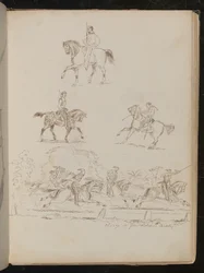 Studier av soldater till häst, gruppscenen är inskriven "Charge of Garibaldian Cavalry" (penna och bläck)