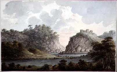 Landskap med ett slott i ruiner, ca 1825 (akvarell på papper)