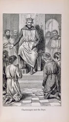 Karl den store (742-814) och pojkarna, illustration från "Little Arthur