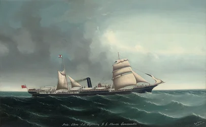 Det indokina-kinesiska ångfartyget Lightning under segel och ånga, 1892