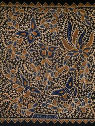 Batik med traditionell fjäril och blomdekoration, Java, Indonesien, detalj