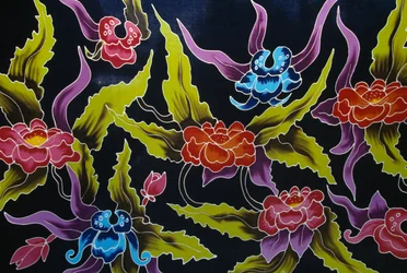 Sarongtyg dekorerat med blommotiv, ön Moorea, Sällskapsöarna, Franska Polynesien, Franska republikens utomeuropeiska territorium, detalj