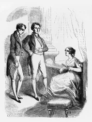 Rastignac presenteras för Madame de Nucingen, illustration ur "Le Pere Goriot" av Honore de Balzac (1799-1850)