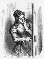 Illustration till Cesar Birotteaus uppgång och fall, roman av Honore de Balzac (1799-1850) från samlingen med flera volymer med titeln Human Comedy, gravyr av Laisne