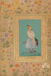 Porträtt av Qilich Khan Turani, folio från Shah Jahan Album, rak: ca. 1640, tergo: ca. 1530-50