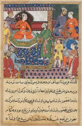 Sida från Tales of a Papegoja Tuti-nama: Åttonde natten: Tjejjungfrun vädjar igen..., 1558-1560.