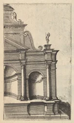 Delvis vy av ett monument [Mercurius tempel] från serien 